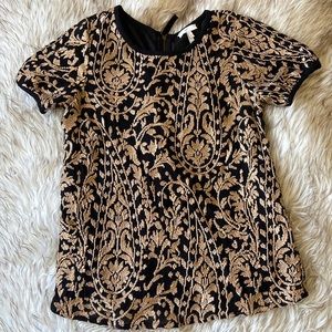 Joie black with gold embroidery shirt with zip up back